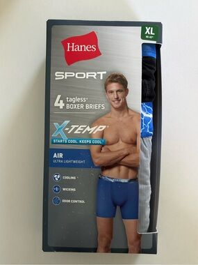 Hanes Sport X-Temp Blue & Black Boxer Briefs - 4 Pack (XL)